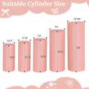 Babenest Dusty Pink Cylinder Pedestal Stand Covers Set of 5, Spandex Vintage Fitted Round Pedestal Covers, Elastic Cloth Pillar Plinth Cover for Birthday Wedding Party Decoration(Without Stands)