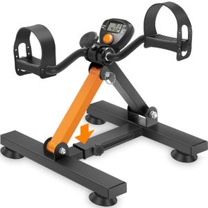 Under Desk Exercise Bike, Pedal Exerciser With Adjustable Heights, Foldable Cycle for Office, Stable Suction Cups Peddler for Seniors, Fitness Bike for Arm & Leg Workout (Orange)