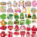 72 Pcs Valentine's Day Hanging Ornaments for Tree St. Patrick's Day Shamrocks Gnome Hanging Ornaments Happy Easter Egg Gnome Bunny Chick Cutouts Party Decorations(Flat Style,Wood)