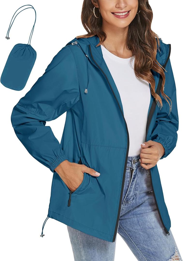 TCOT Womens Rain Jackets Waterproof Windbreaker Jackets lightweight Portable Rain Coat (Blue, M)