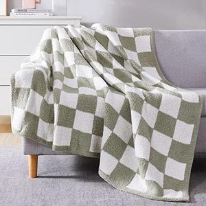 WRENSONGE Checkered Throw Blanket, Sage Green Soft Cozy Fluffy Hand Made Throw Blankets for Couch, Sofa, Chair, Bed, Camping, Picnic, Travel Lightweight Bed Blankets for Women Mothers Birthday Gifts, 50x70