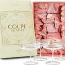 Vintage Art Deco Coupe Glasses | Set of 4 | 7 oz Classic Cocktail Glassware for Champagne, Martini, Manhattan, Cosmopolitan, Sidecar | Crystal Speakeasy Style Saucer Goblets with Stems