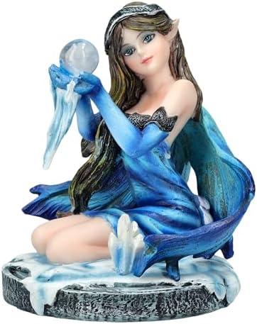 Pacific Giftware 3" Blue Ice Fairy Figurine with Crystal Ball and Frost Accents Small Fairy Statue Perfect for Tabletop Decor and Fantasy Collection