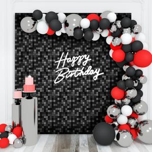 Shimmer Wall Backdrop Black Square Sequin Wall Panel Backdrop Decor for Wedding, Anniversary, Birthday, Party, 36 Panels