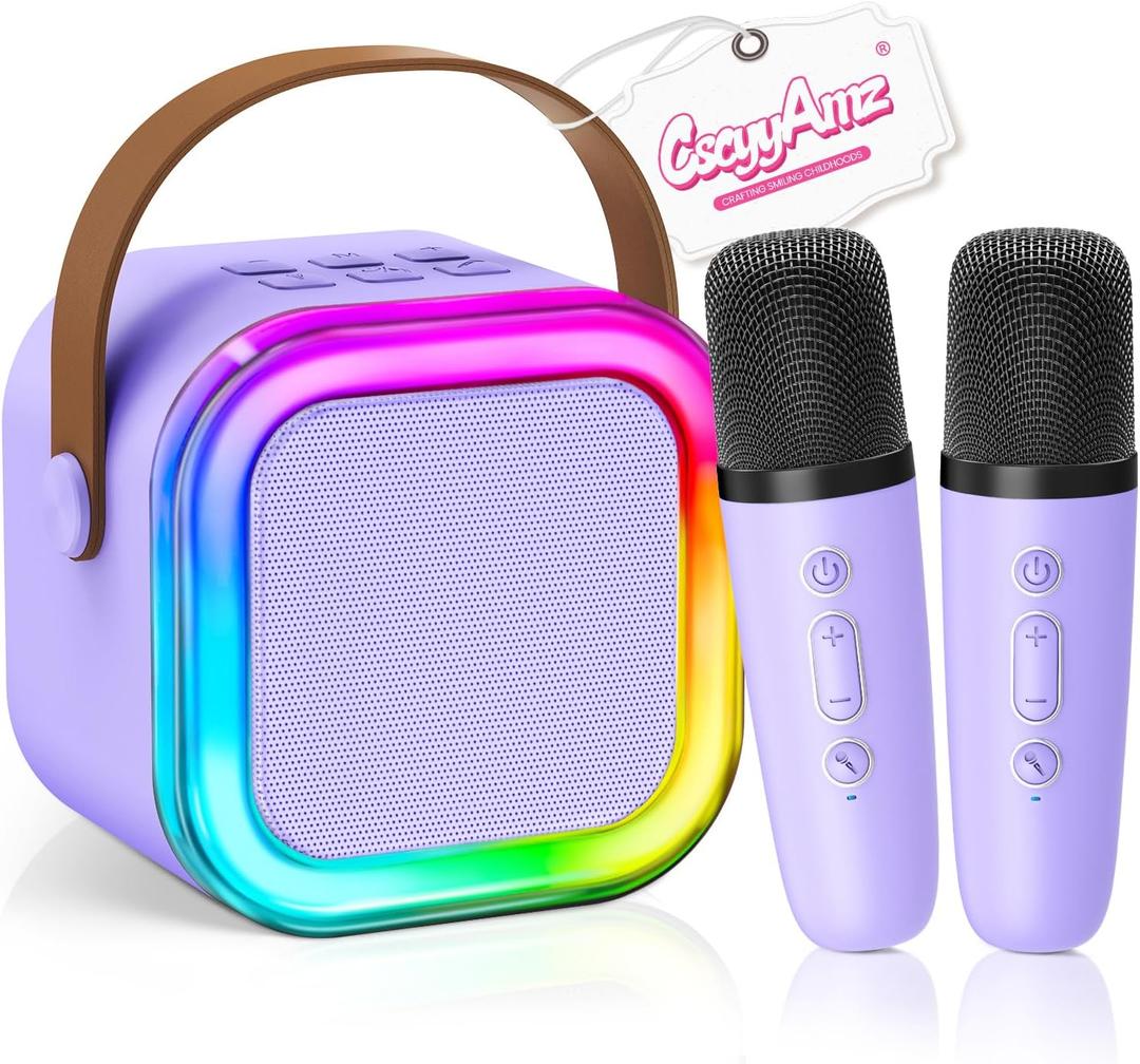 Mini Karaoke Machine for Kids Girls Boys - Birthday Gifts for Ages 4 5 6 7 8+ Year Old - Portable Bluetooth Speaker with 2 Wireless Microphone - Kids' Instrument Accessories - Purple