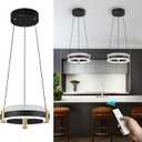 Modern LED Chandeliers 12W Black Gold 1 Ring Chandelier 3000K-6000K Pendant Lighting with Remote Control Hanging Chandelier for Kitchen Island Living Room Bedroom Foyer2-Pack