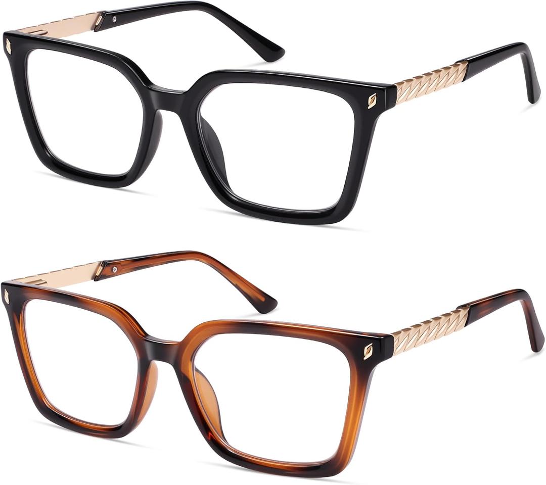 AMOMOMA Retro Square Reading Glasses for Women Blue Light Blocking Stylish Readers Spring Hinge AM6195 (C1.black+c2.tortoise)