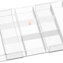 VDTEB Acrylic Expandable Desk Drawer Organizer with 11 Adjustable Compartments and 6 Removable Dividers Desk Accessories for Office Kitchen Bathroom Makeup and Utensil Junk Storage (Clear, 3Pcs)