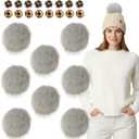Juinte 8 Pcs 6 Inch Large Fur Pom Pom Balls for Hats Fluffy Faux Fur Pompom Balls with Snap Button for Hat Shoes Scarves Bag Charms DIY Crafts (Gray)