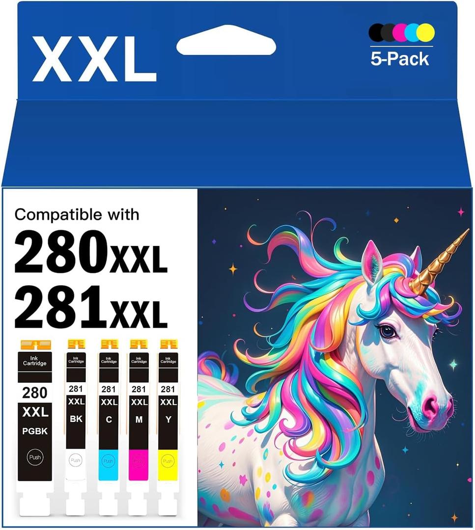 2 x KASAT PGI-280XXL/CLI-281XXL Ink Cartridge Replacement for Canon 280 281 Ink Cartridges for Canon TR8620a TR8520 TR8620 TR8600 TR7520 TS6120 TS6220 TS9120 TS6320 Printer (PGBK & BK/C/M/Y 5 Pack Combo)