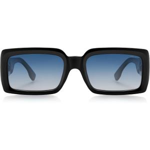 SOJOS Trendy Retro Rectangle Polarized Sunglasses Men 90s Vintage Square Womens Sunnies Shades SJ2388 (Black Frame Blue Grading Lens)