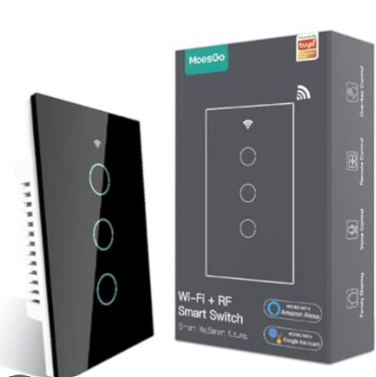 MoesGo WiFi Smart Wall Light Switch,Glass Panel, Multi-Control(3 Way), 2.4GHz Wi-Fi Touch Switches, Neutral Wire Required, Remote Control Smart Life/Tuya App, Work with Alexa, Google Home Black 4 Gang
