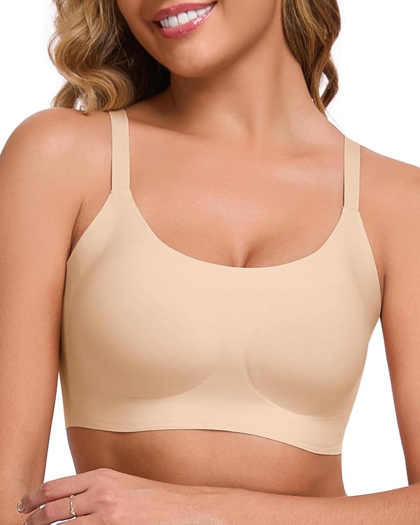 Ubras Seamless Bralette Spaghetti Strap Pull On T-Shirt Bra Wireless Comfortable Breathable Smooth Everyday Bra Women, Size: Large(US M)