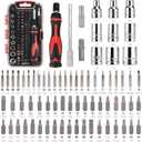 Amazon Basics Magnetic Ratcheting Wrench and Electronics Precision Screwdriver Tool Set, 73-Piece, with Carry Case for Household Repair, Small Jobs, Eyeglasses, Black/Red/Silver