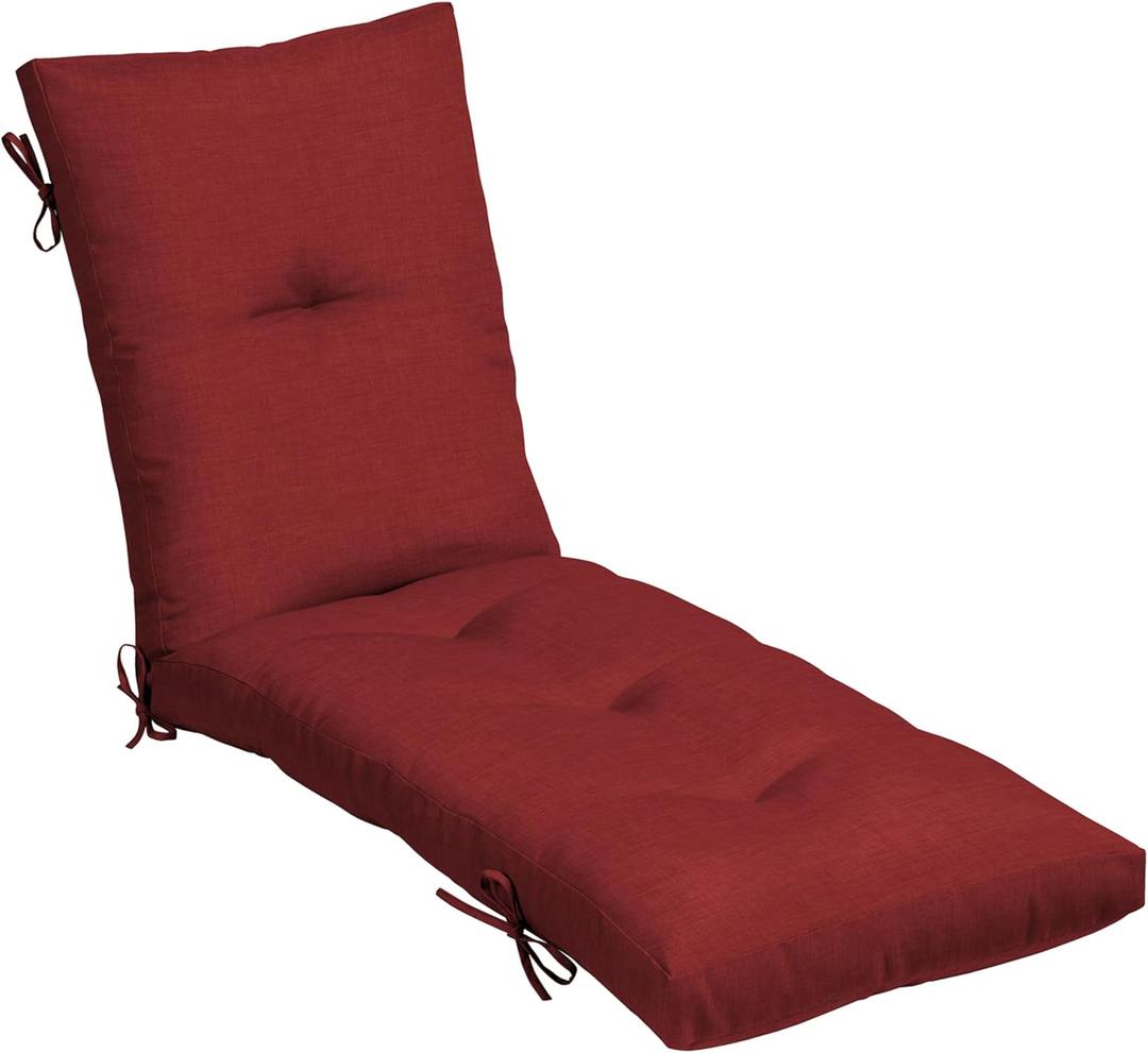 Arden Selections Outdoor Plush Modern Tufted Chaise Cushion, 76 x 22, Water Repellent, Fade Resistant, Tufted Cushion for Chaise Lounger 76 x 22, Ruby Red Leala