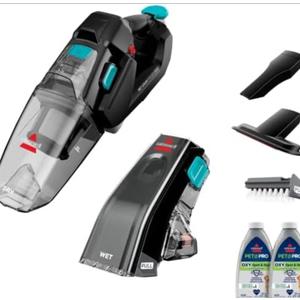 BISSELL Stain Eraser Duo, 2-in-1 Cordless Portable Deep Cleaner and Hand Vacuum with PET PRO OXY Spot & Stain Formula, 3705, Black