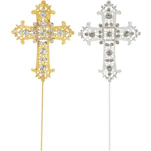 Honbay 2PCS Sparkly Cross Cake Topper Classy Alloy Crystal Rhinestones Cross Cake Decoration for Easter Religious Party First Holy Communion Baptisms Valentine's Day Wedding Christenings Decorations