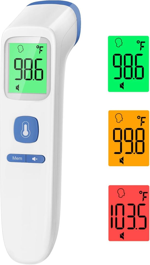 Thermometer for Adults and Kids, Digital Forehead Thermometer with Fever Alarm, Silent Mode & 35-Set Memory, Object 2 in 1 Mode (Blue)