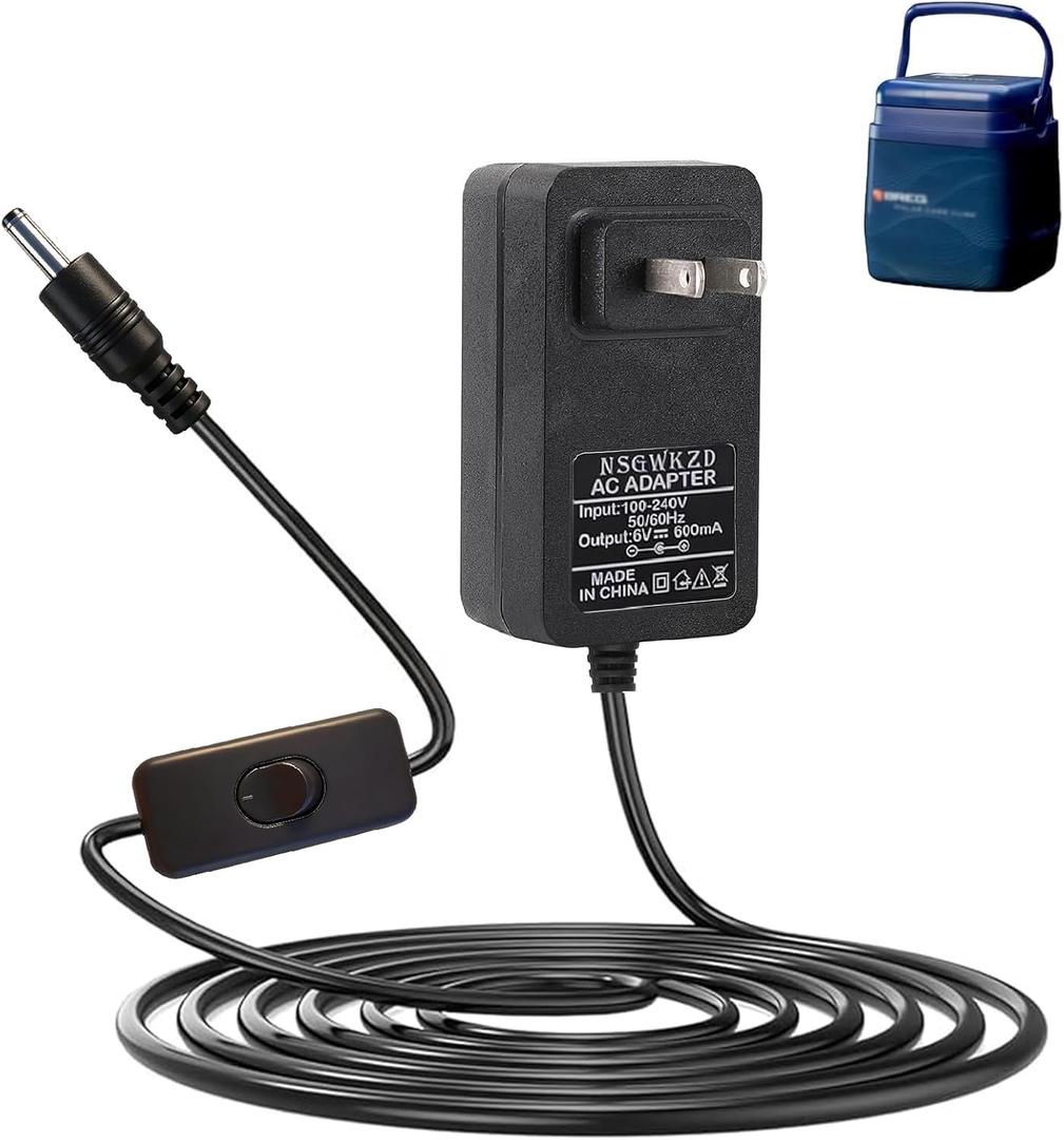 6V Power Cord Replacement for Breg Polar Care Cube 10698, Kodiak Ice Machine Charger Adapter Power Supply, with ON/Off Switch, Charging Cable 10 ft