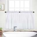 Waffle Woven Textured Short Curtains for Bathroom Waterproof Window Covering for Kitchen - 30" x 30", White, Set of 2
