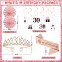 30th Birthday Decorations for Women - Rose Gold 37Pcs Complete Party Kit with Banner, Backdrop, Tiara, Sash, Cake Topper, Latex Balloons, Hanging Swirls, Centerpieces | Birthday Party Supplies