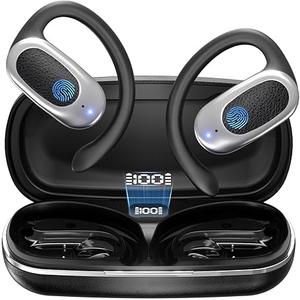 Open Ear Wireless Headphones Air Conduction Earbuds with Mic 42H Playtime Clear Calls LED Digital Display Over Earphones Lightweight Waterproof Secure Earhooks for PC Sports Running Game Business Work