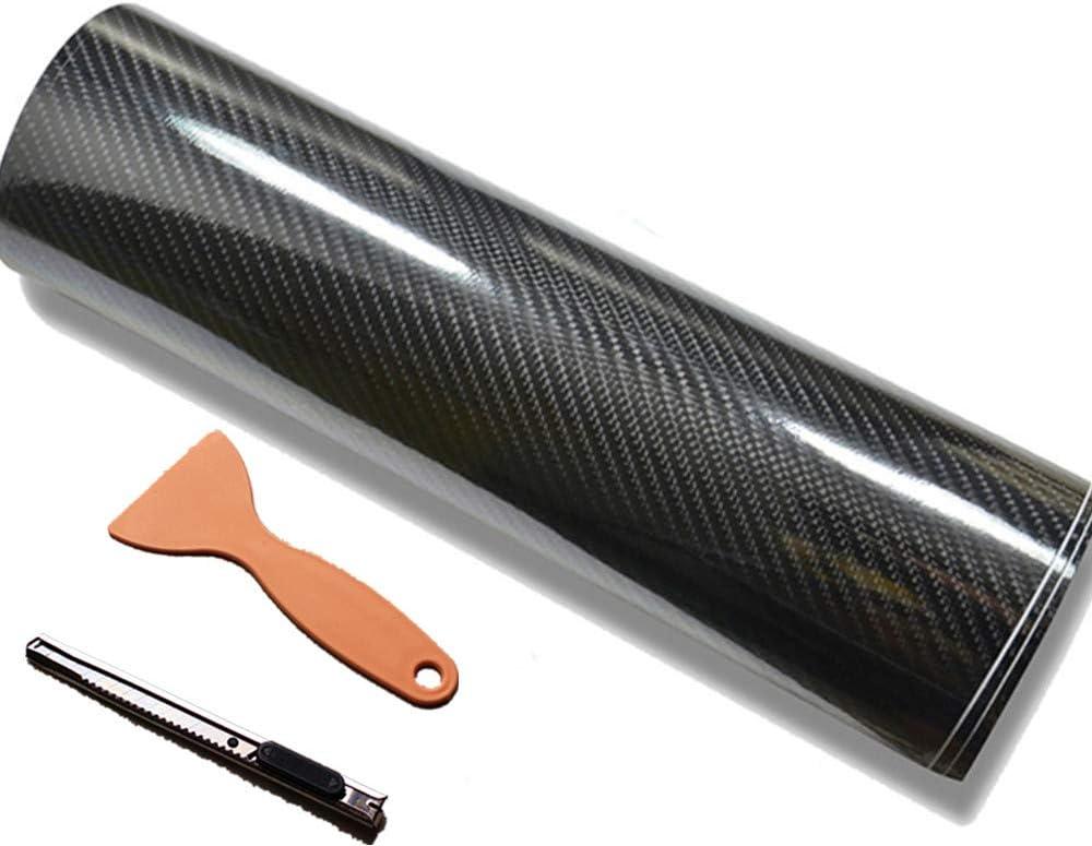 DIYAH 6D High Gloss Black Carbon Fiber Vinyl 24" x 60" / 2 FT x 5 FT Bubble Free Air Release Car Wrap Film Automotive DIY Decals with Hand Tools