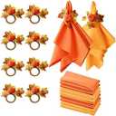 WORTHYEAH Fall Napkins, Fall Napkins Set of 8, Thanksgiving Napkin Rings Set of PCS &  PCS Fall Cloth Napkins for Thanksgiving Table Decorations, Fall Banquet, Holiday Dinner Party