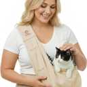 Tomkas Small Dog Sling Carrier - Zipper Pocket & Adjustable Strap & Zip Pocket - for 3-10 lbs Pets (Cream, M - Classic Pocket & Classic Strap)