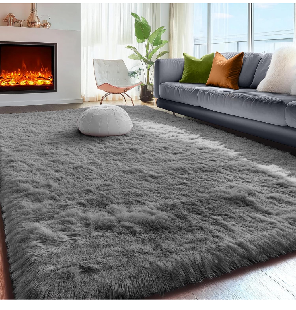 Grey Fluffy Rugs for Bedroom Rug Shag Rug for Kids Room Furry Carpet Modern Living Room Rug Soft Shaggy Boys Rug Fuzzy Throw Rugs for Home Decor Aesthetic, Dorm Nursery Gray