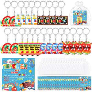 HOWAF 72 Pack Teacher Appreciation Gift Bulk, 24 Thank You Teacher Gift Card 24 Thank You Teacher Key Chain with Bags, Teachers Day Graduation End of School Year Christmas Gift for Teacher