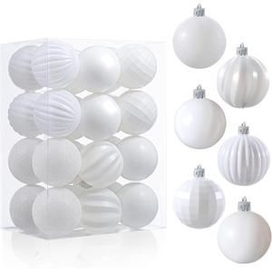 JOIEDOMI 24 Pcs White Christmas Balls Ornaments Set, 2.36" Christmas Tree Ornaments Shatterproof, Xmas Balls Hanging Decorations for Tree Wreath Garland Holiday Wedding Indoor Party Decor