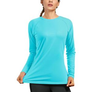 isnowood Women's Sun Protection Long Sleeve Shirts, UPF 50+ UV Rash Guard Swim Shirt, Workout Hiking Running Athletic Tops (Medium, Blue)