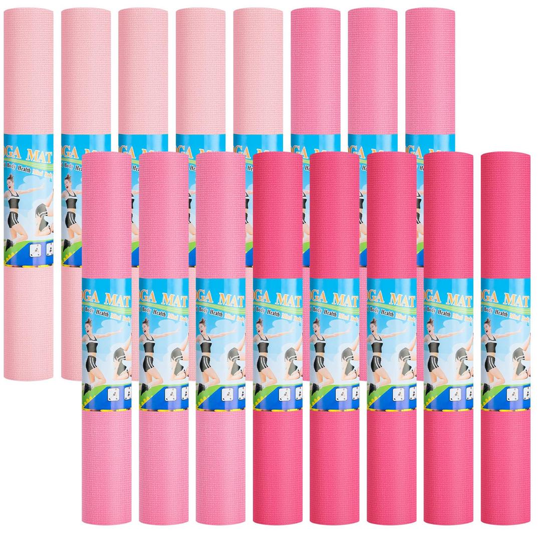 Funtery 3 mm Thin Yoga Mats Bulk, 68 x 24 Inches Lightweight PVC Exercise Mats Non Slip Workout Fitness Pads for Yoga Pilates Stretching Classes Gym Home Studio(Pink Series Color,16 Pack)