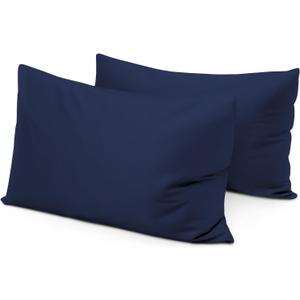 Travel Pillow Case 12x16 Size Set of 2 Zipper Closure Toddler Pillowcase 600 Thread Count 100% Soft Egyptian Cotton Travel Pillow Covers 12 x 16, Navy Blue Solid