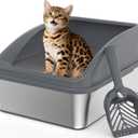 Stainless Steel Litter Box, Metal Kitty Litter Box with Scoop, Anti-Leakage Top Entry, Non-Sticky, Easy to Clean