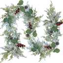 Winlyn 6' Christmas Artificial Snowy Cedar Garland With Pine Cones, Red Berries - Frosted Pine Winter Greenery for Wedding Table Runner, Centerpiece, Mantel, Holiday Home Decor