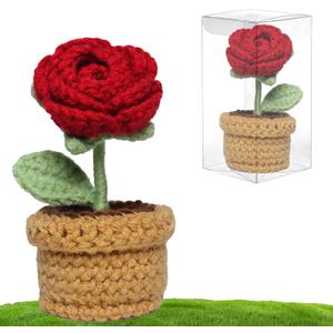 2 x Handmade Crochet Flowers, Crochet Roses, Knit Flowers, Teacher Appreciation Gifts, Perfect for Birthday, Anniversary, Christmas, Rose (Red)