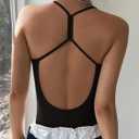 REORIA Women's Sexy Scoop Neck Backless Bodysuits Open T-Back Cami Sleeveless Bodysuit Tank Top Trendy (Black, M)
