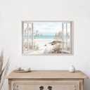 Beach Window Canvas Wall Art: Living Room Blue Ocean Scene Painting Coastal Seascape Picture Bedroom Modern Relaxing Sea Landscape Print Tropical Seaside Artwork Decor for Home Office