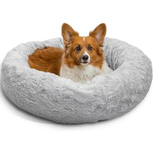 Best Friends by Sheri The Original Calming Donut Dog Bed for Medium Dogs up to 45 lbs, Lux Faux Fur, Gray, Medium, 30" x 30"