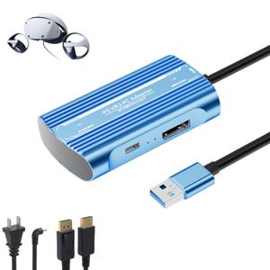 PSVR2 PC Adapter, 4K@120Hz PSVR 2 PC Accessories Kit Compatible with PlayStation VR2, AR Glasses, Portable Monitor, Includes DP 1.4 Cable and Power Adapter (Blue)