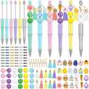 Jetec 12 Sets Easter Beadable Pens Cute Bunny and Egg Plastic Easter Ballpoint Bead Pens with Crystal Spacer Assorted Wooden Beads Supplies for Students Teachers Office DIY Making