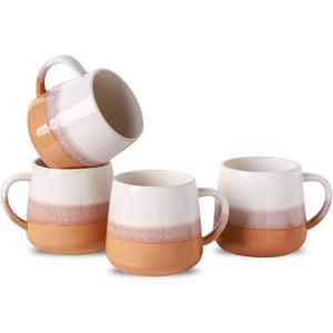 Coffee Mugs Set of 4, Ceramic Tea Coffee Cups with Handle, 14 OZ Large Porcelain Mug for Americano, Latte, Cappuccino, Hot Chocolate, Glazed and Brown