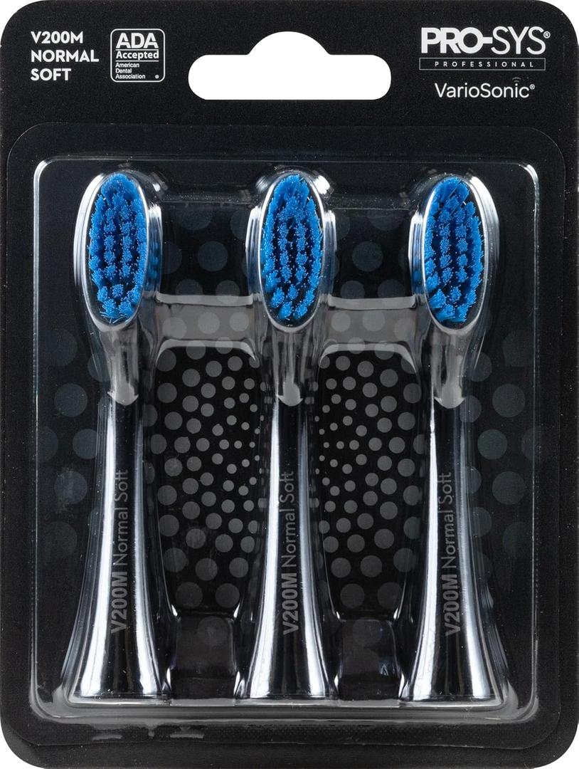 PRO-SYS Black VarioSonic Electric Toothbrush Replacement Head (V200M Normal Soft), Burst Brush Head, Pack of 3