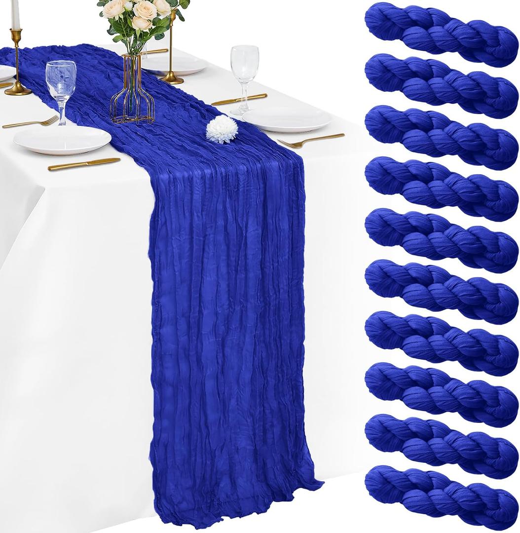10 Pack Royal Blue Cheesecloth Table Runner 21x120 Inches Boho Gauze Table Runners, Rustic Semi Sheer Cheese Cloth Fabric for Easter Wedding Party Baby Shower, Long Vintage Table Runner for Dining
