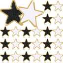 Jexine 32 Pieces Chenille Star Patches Black and White Self Adhesive Fabric Stickers Small Chenille Iron on Star Patches DIY Sewing Embroidered Appliques for Christmas Thanksgiving Clothes Hats Jeans