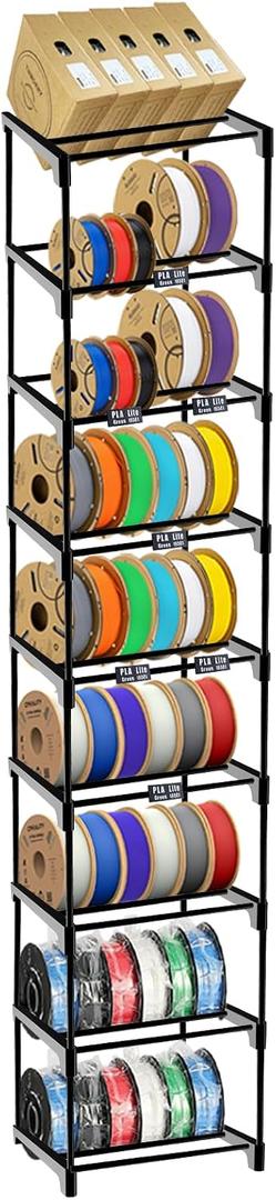 9-Tier Modular 3D Printer Filament Storage Rack, High-Strength Carbon Steel Spool Holder & Organizer, Holds 45-54 Spools(1kg), Space-Saving, Customizable, Tool-free Assembly