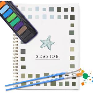 Dancart Watercolor Kit with Outlines, Watercolor Book with 12 Colors Rustproof Box & 3 Brushes & Multi-Theme Painting Kit for Teens & Adults (Seaside)