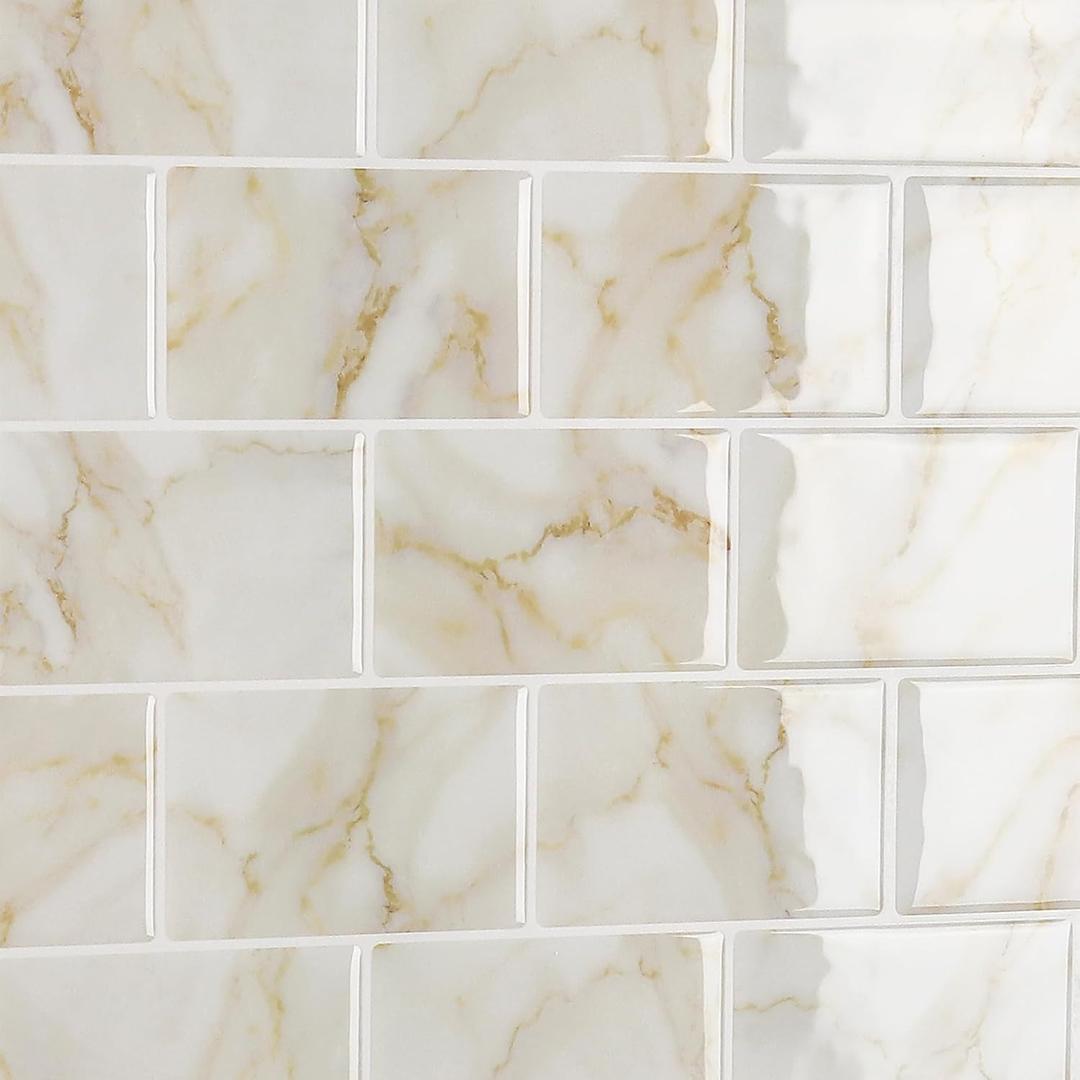 CRE8TIVE 4 Sheets Yellow Marble Tiles Peel and Stick Backsplash for Kitchen 12"x12" Stick on Backsplash Tile Stickers Self Adhesive Subway Tile for Kitchen Bathroom Shower Waterproof Wall Tiles Decor